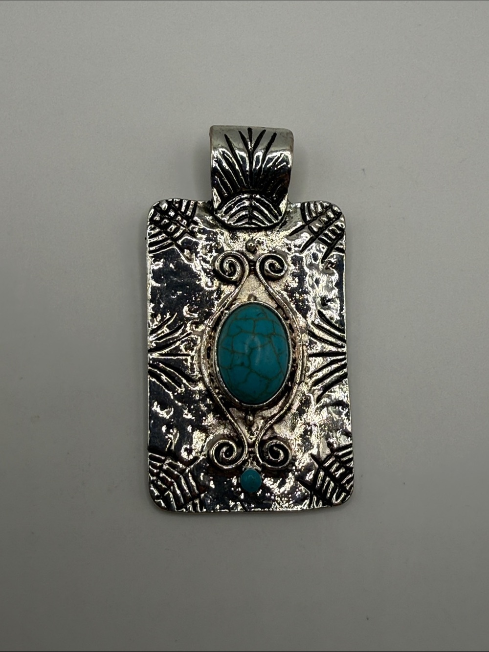 Vintage Southwestern Silver Tone Turquoise Blue Large Statement Pendant